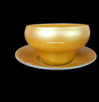 Quezal Stunning Bowl & Matching Saucer Antique Art Glass (1)