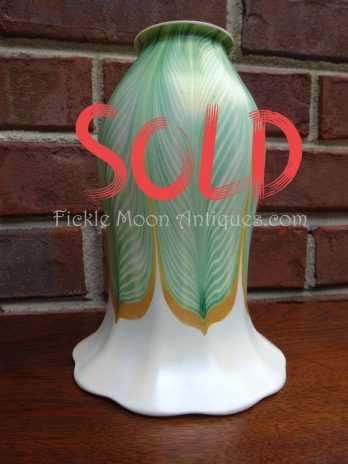 ZSOLD***** Quezal Green Pulled-Feather Art Glass Shade