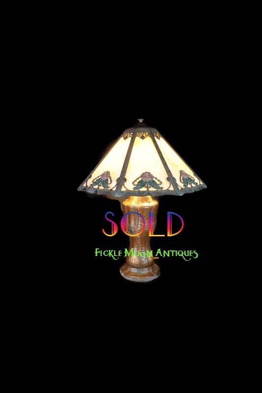 SOLD**Antique Lights  Rainaud Slag Glass Beautiful Table Lamp