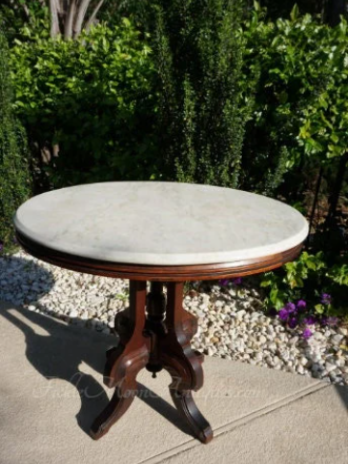 Victorian Era ~ Walnut Lamp Table ~ Parlor Table ~ Marble Top